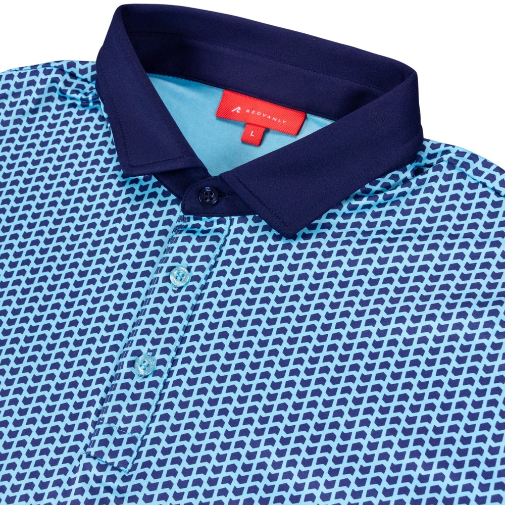 Redvanly Blake Performance Golf Polo Shirt Mens L Blue AOP Geometric Stretch